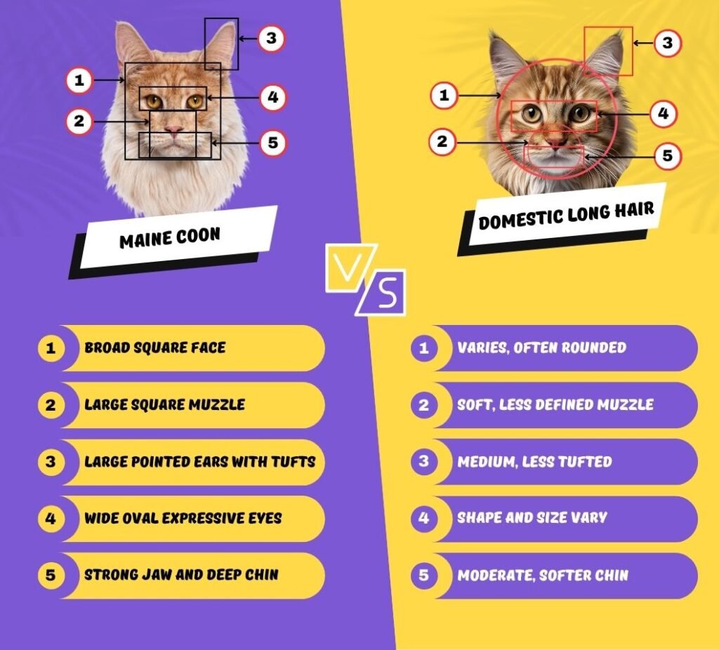 Maine Coon vs Domestic Long Hair Cat Facial Features