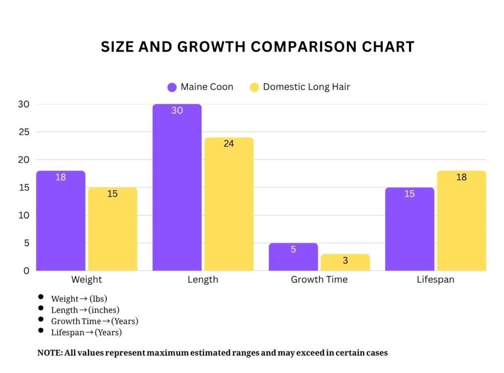 Maine Coon vs Domestic Long Hair Cat Size and Growth Comparison Chart