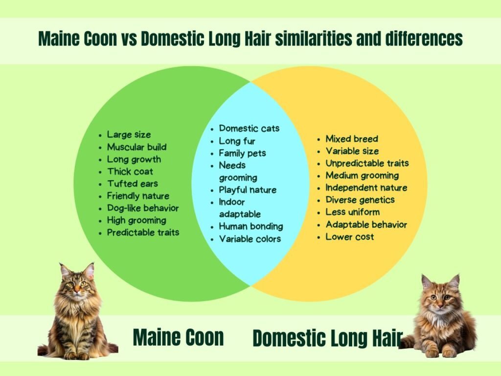 Maine Coon vs Domestic Long Hair Cat similarities and differences