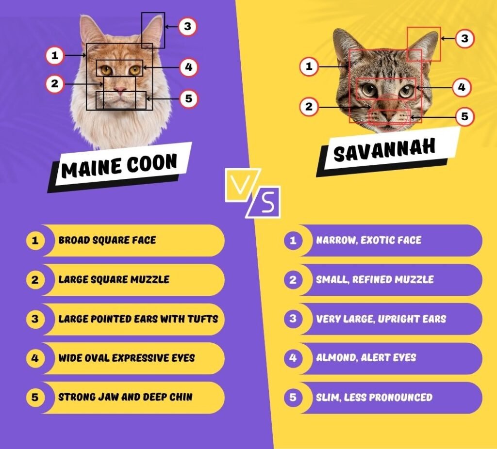 Maine Coon vs Savannah Cat Facial Features