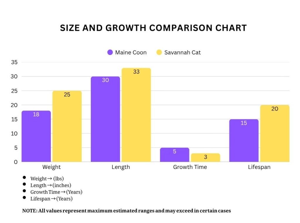 Maine Coon vs Savannah Cat Size and Growth Comparison Chart