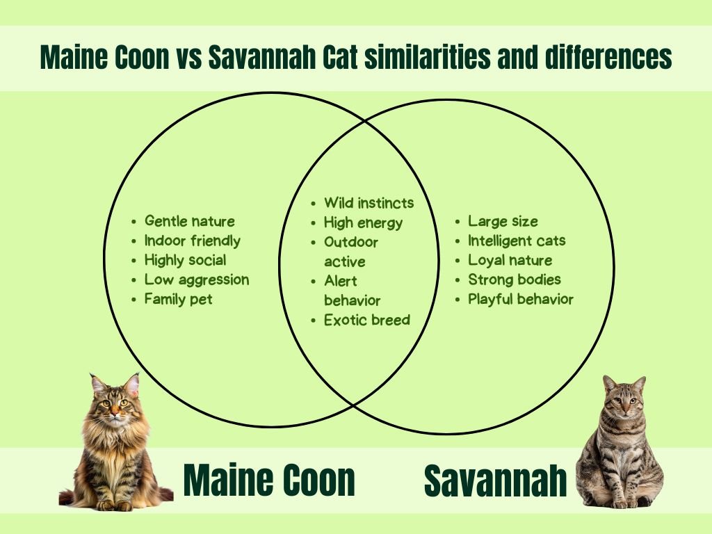 Maine Coon vs Savannah Cat similarities and differences