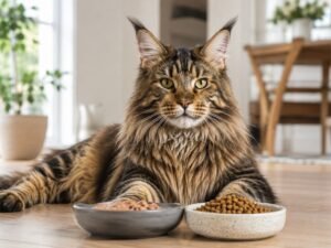Maine Coon with Bowls
