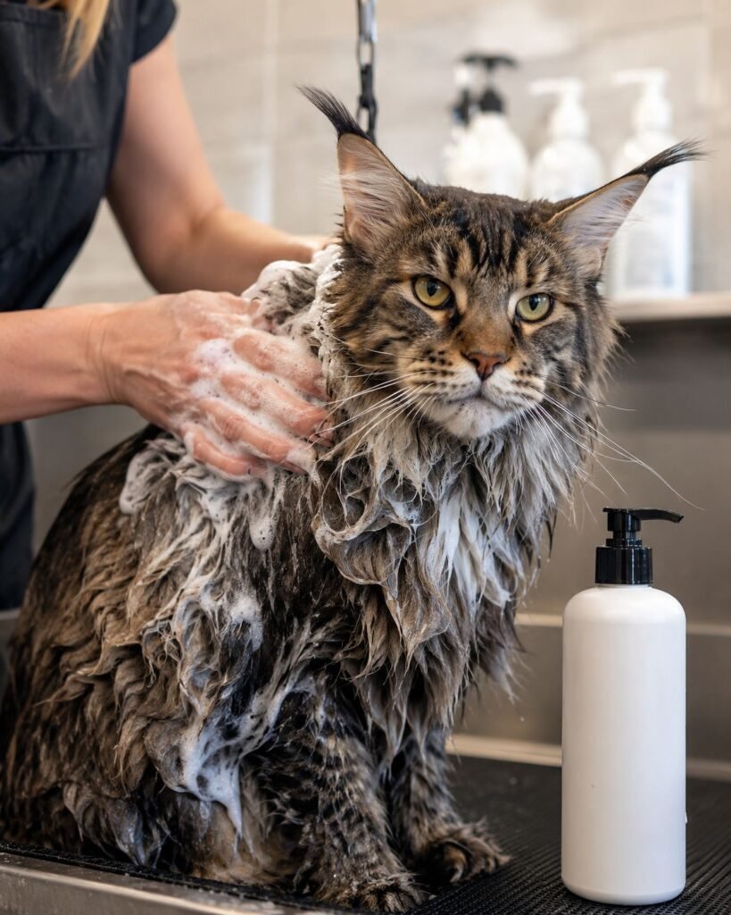 Maine Coon with Cat Shampoo
