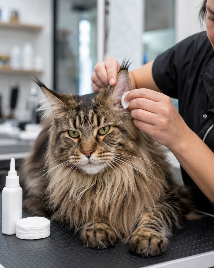 Maine Coon with Ear Cleaning Tool