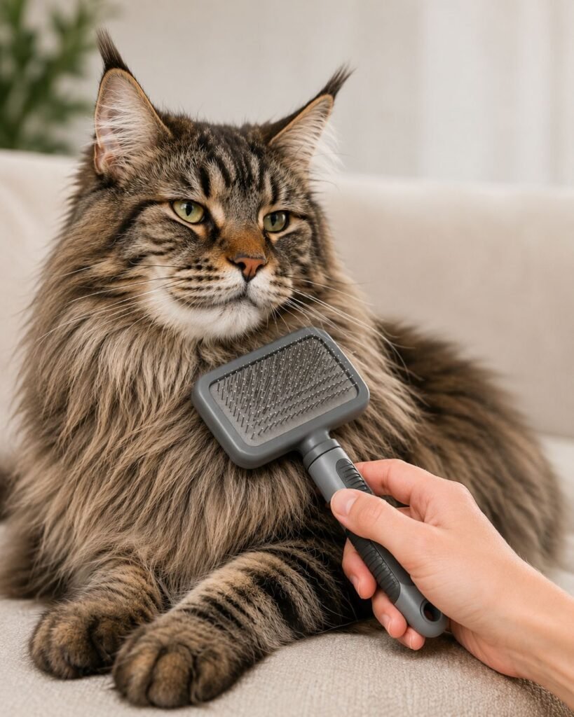 Maine Coon with Slicker Brush