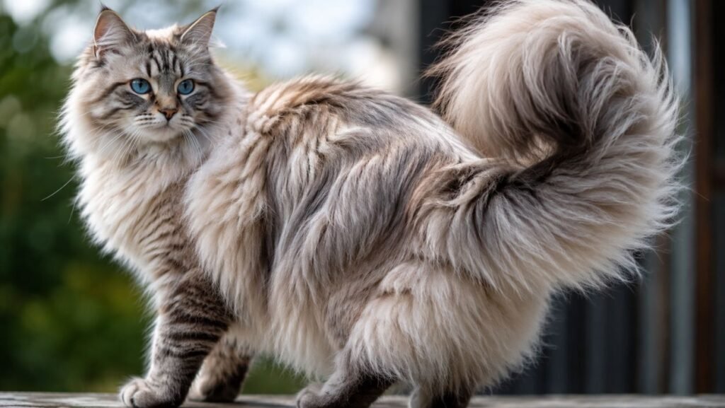 High-quality Close-up of coat showing layering and tail fluff
