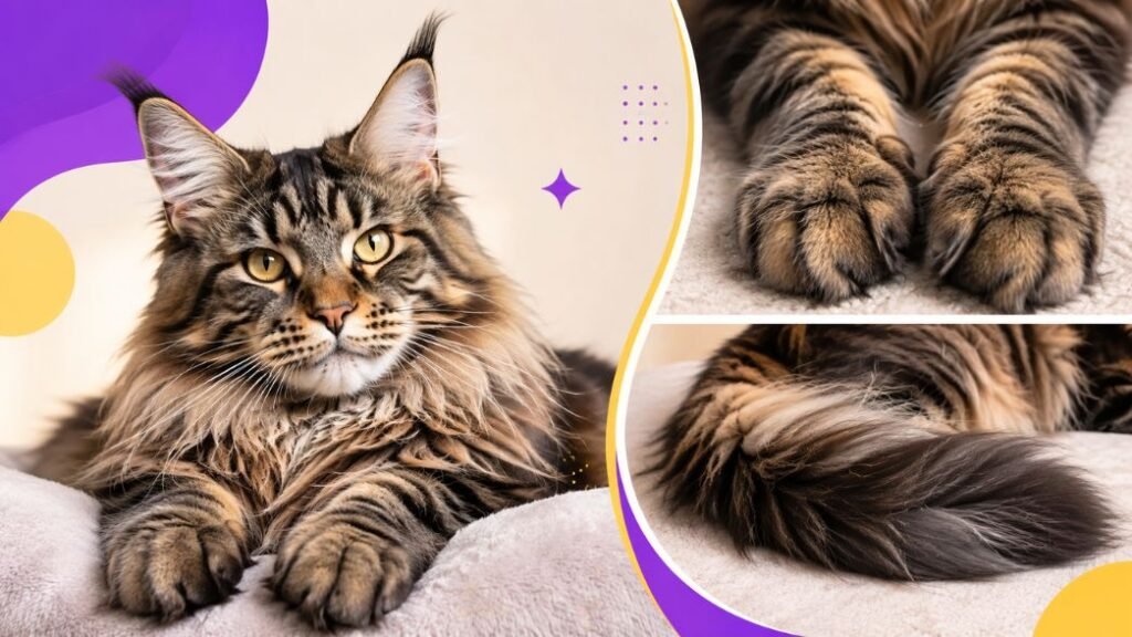close-up image of Maine Coon paws, tail, and face