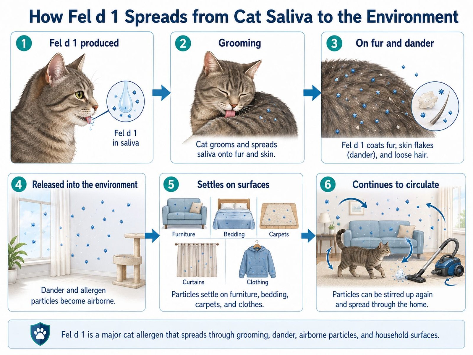 how Fel d 1 spreads from cat saliva to the environment