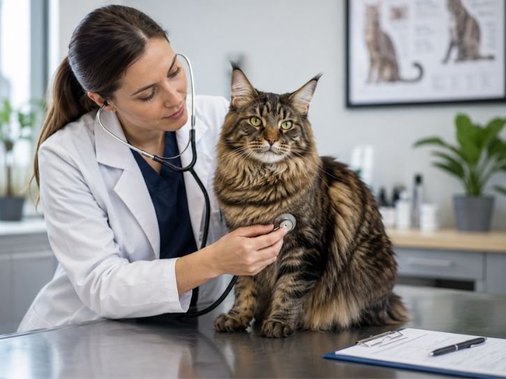 Veterinary checkup with calm cat during examination